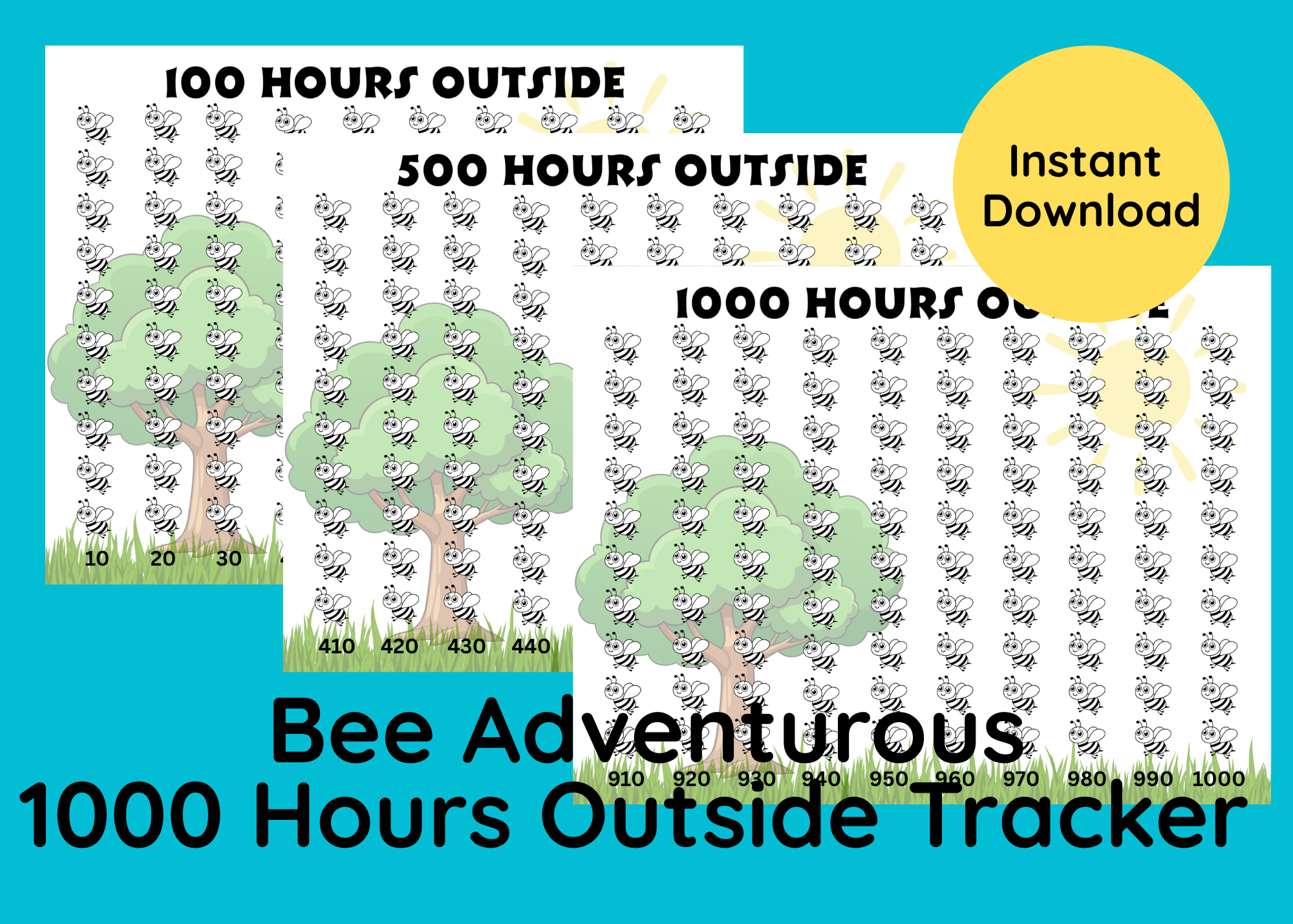 Bee Adventurous— 1000 Hours Outside Tracker – Printable PDF