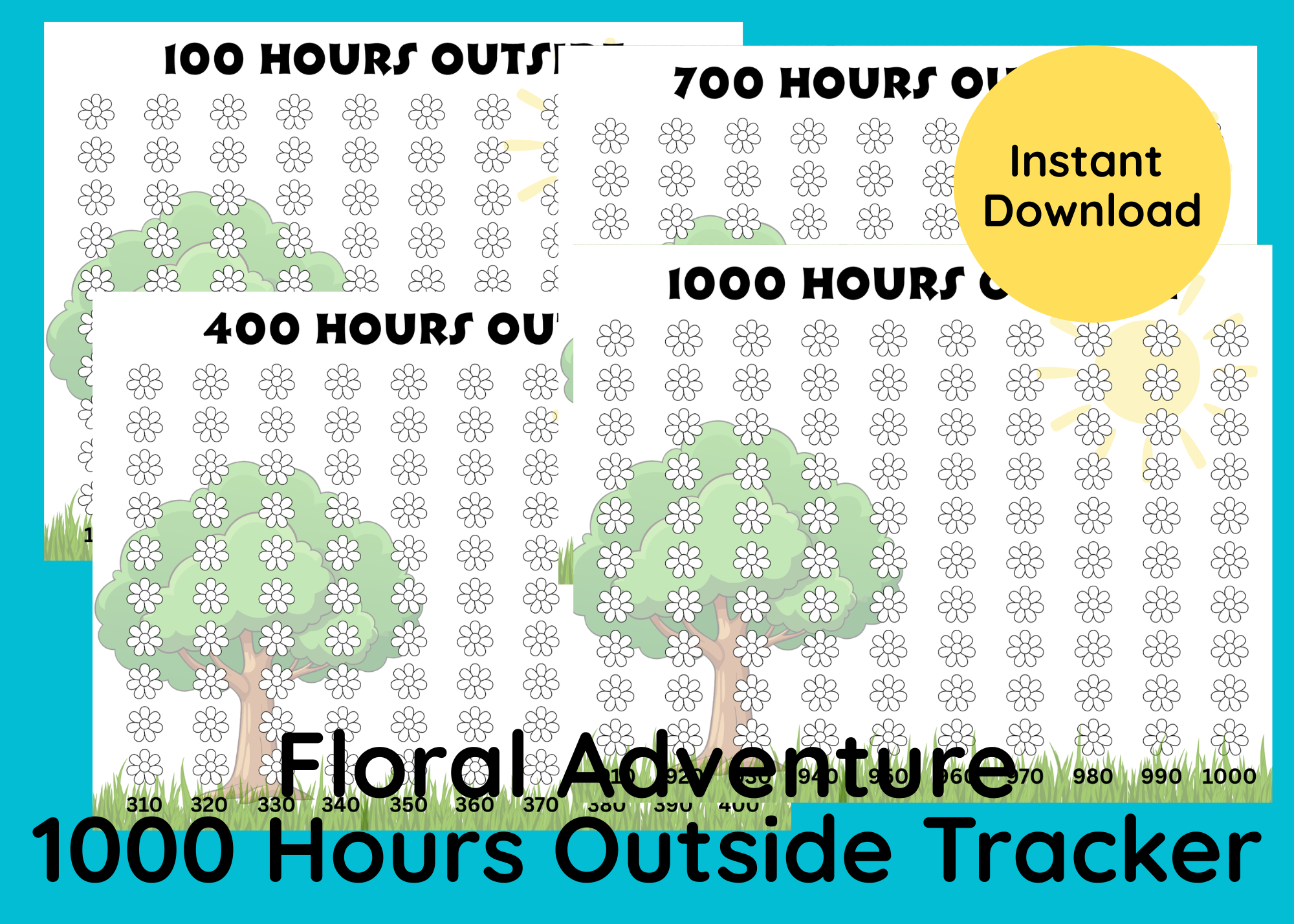Floral Adventure — 1000 Hours Outside Tracker – Printable PDF