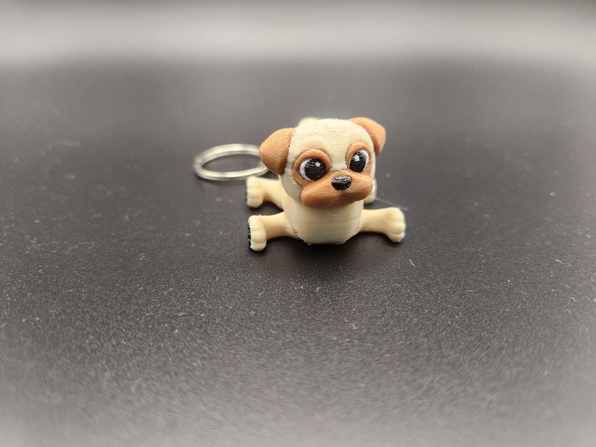 Pug Fidget Buddy Keychain | 3D Printed Articulated Pug Charm